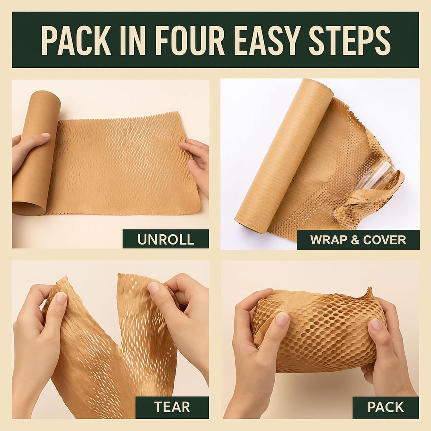 Honeycomb Packing Paper,15" W x 135' L Bubble Cushioning Wrap for Moving,Products & Gifts Wrapping Paper,Recyclable and Biodegradable Cushioning Packing Material