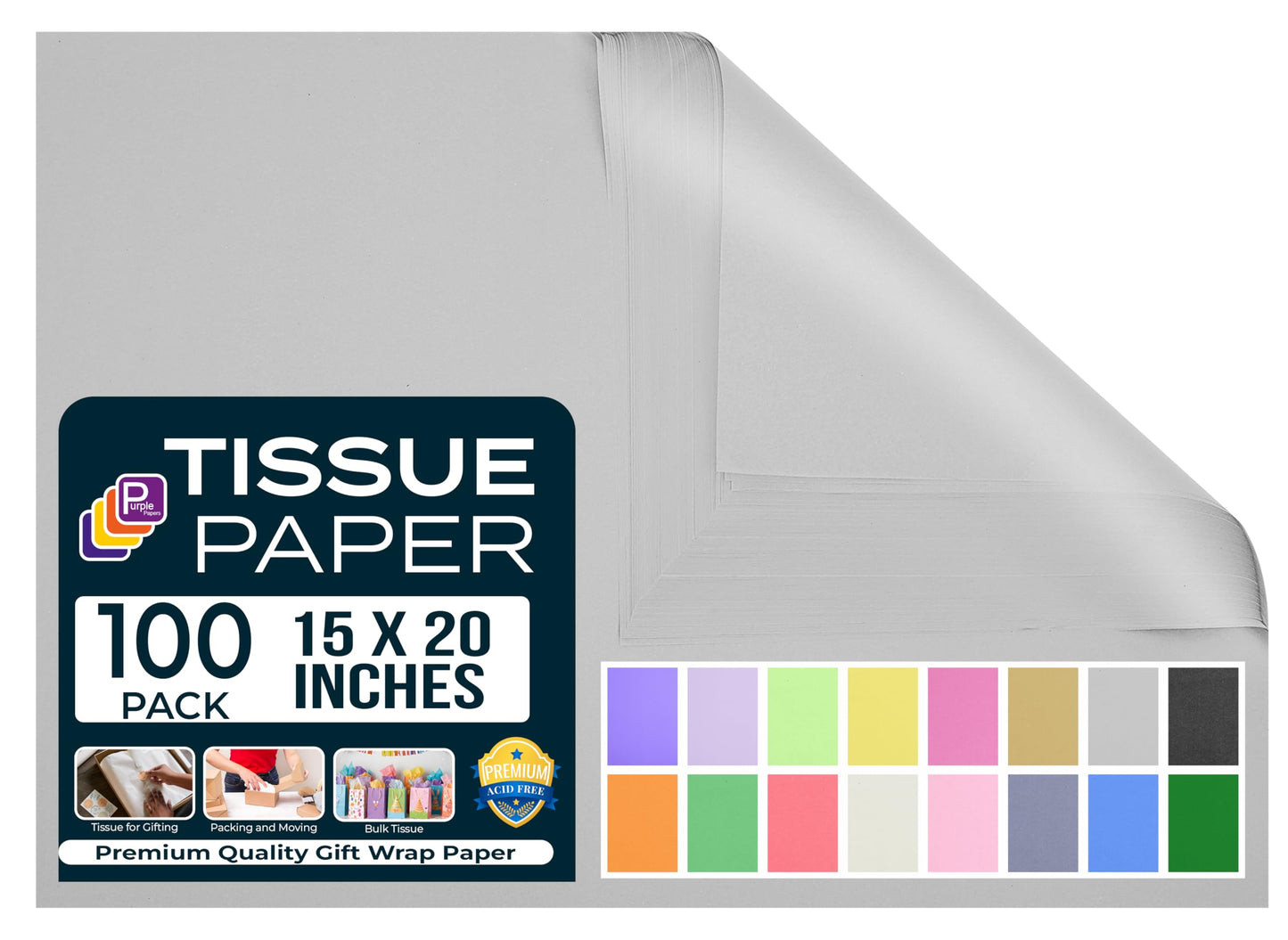 Black Tissue Paper for Gift Bags - 15"x20" Sheets (Pack of 100) - Bulk Black Tissue Paper Sheets for Wrapping, Crafting, and Gift Wrapping