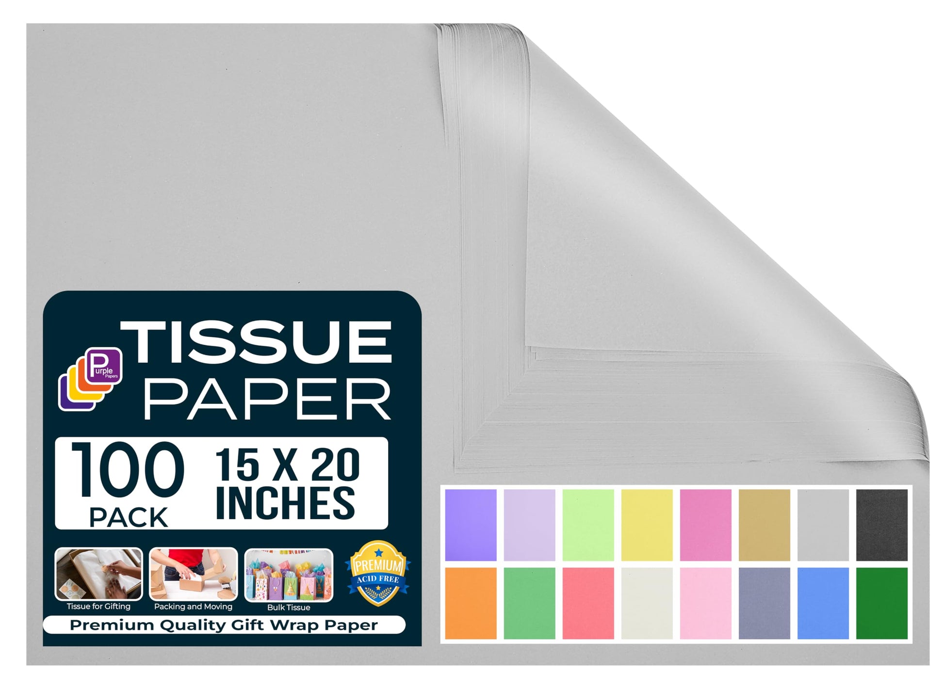 Black Tissue Paper for Gift Bags - 15"x20" Sheets (Pack of 100) - Bulk Black Tissue Paper Sheets for Wrapping, Crafting, and Gift Wrapping