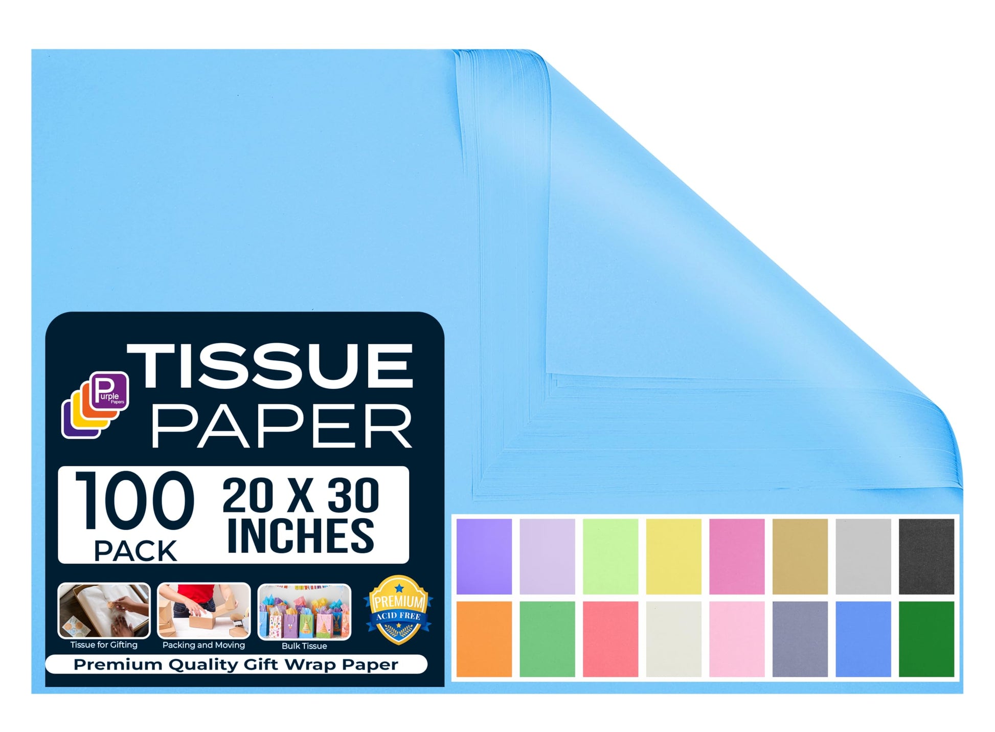 Black Tissue Paper for Gift Bags - 15"x20" Sheets (Pack of 100) - Bulk Black Tissue Paper Sheets for Wrapping, Crafting, and Gift Wrapping