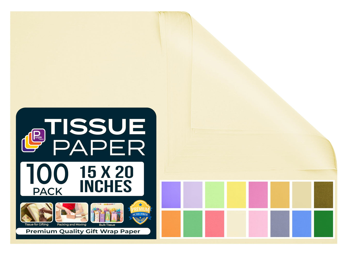 Black Tissue Paper for Gift Bags - 15"x20" Sheets (Pack of 100) - Bulk Black Tissue Paper Sheets for Wrapping, Crafting, and Gift Wrapping