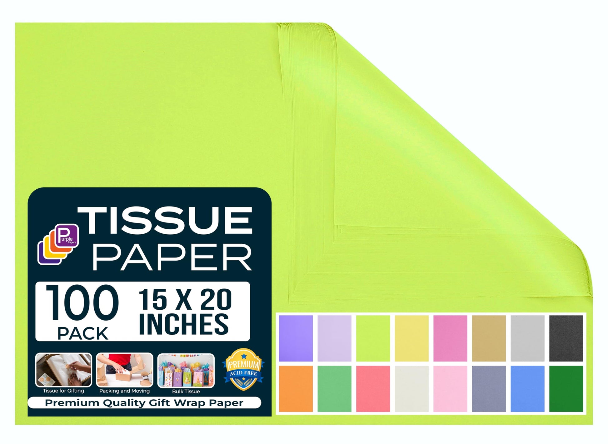 Black Tissue Paper for Gift Bags - 15"x20" Sheets (Pack of 100) - Bulk Black Tissue Paper Sheets for Wrapping, Crafting, and Gift Wrapping