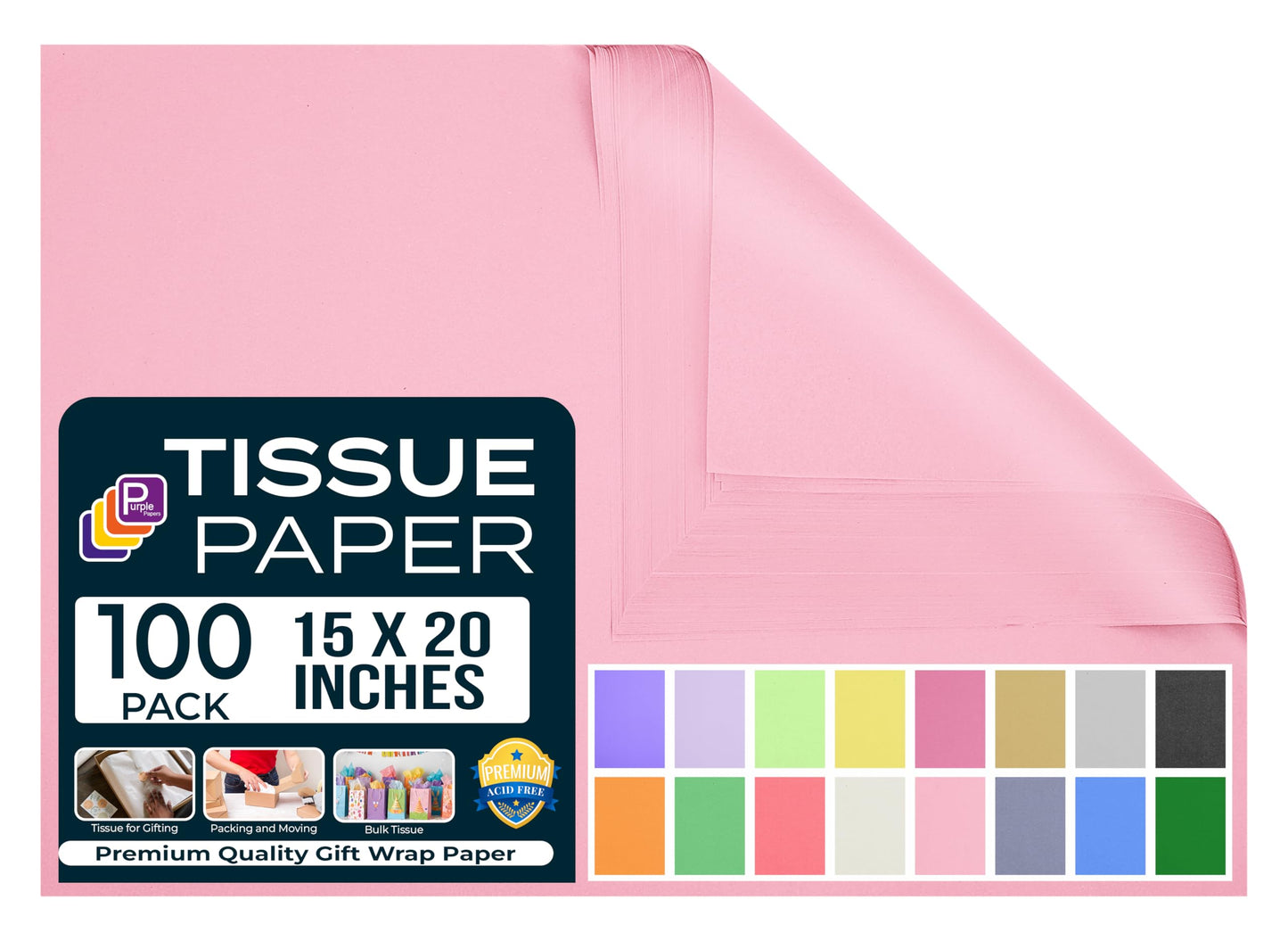 Black Tissue Paper for Gift Bags - 15"x20" Sheets (Pack of 100) - Bulk Black Tissue Paper Sheets for Wrapping, Crafting, and Gift Wrapping