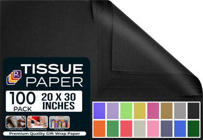Black Tissue Paper for Gift Bags - 15"x20" Sheets (Pack of 100) - Bulk Black Tissue Paper Sheets for Wrapping, Crafting, and Gift Wrapping