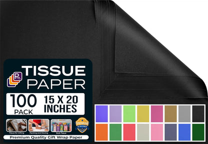 Black Tissue Paper for Gift Bags - 15"x20" Sheets (Pack of 100) - Bulk Black Tissue Paper Sheets for Wrapping, Crafting, and Gift Wrapping